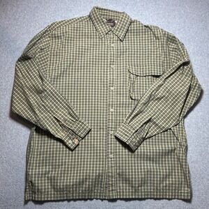 Wrangler Outdoor Mens Large Green Plaid Long Sleeve Cotton Button‎ Down Shirt